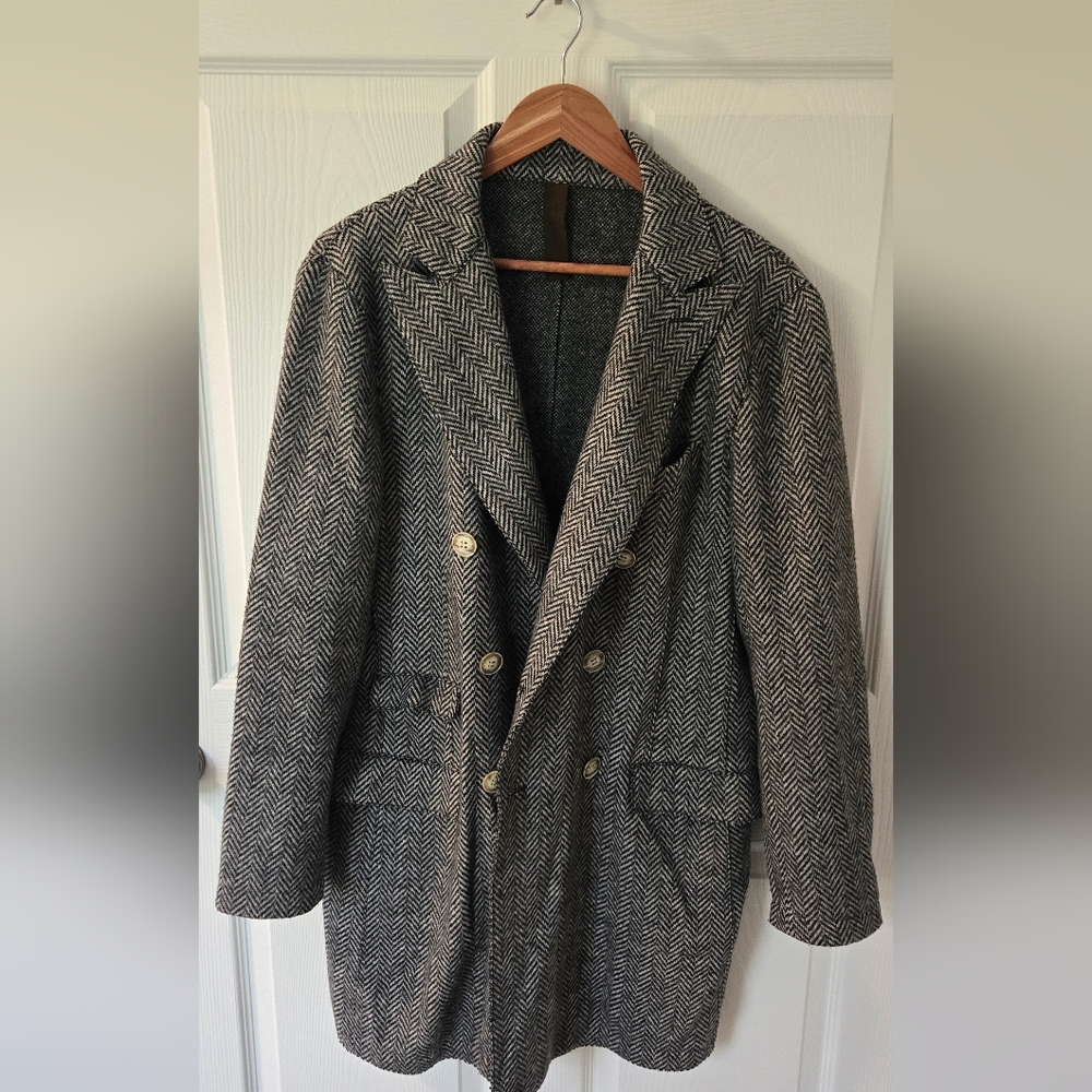 Wool Herringbone Double Breasted Coat